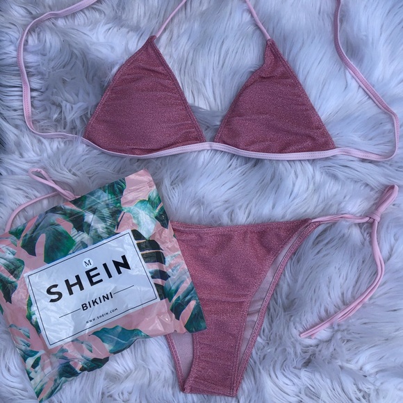 Dusty Rose Glitter Triangle Top Bikini Set 👙 - Picture 3 of 7